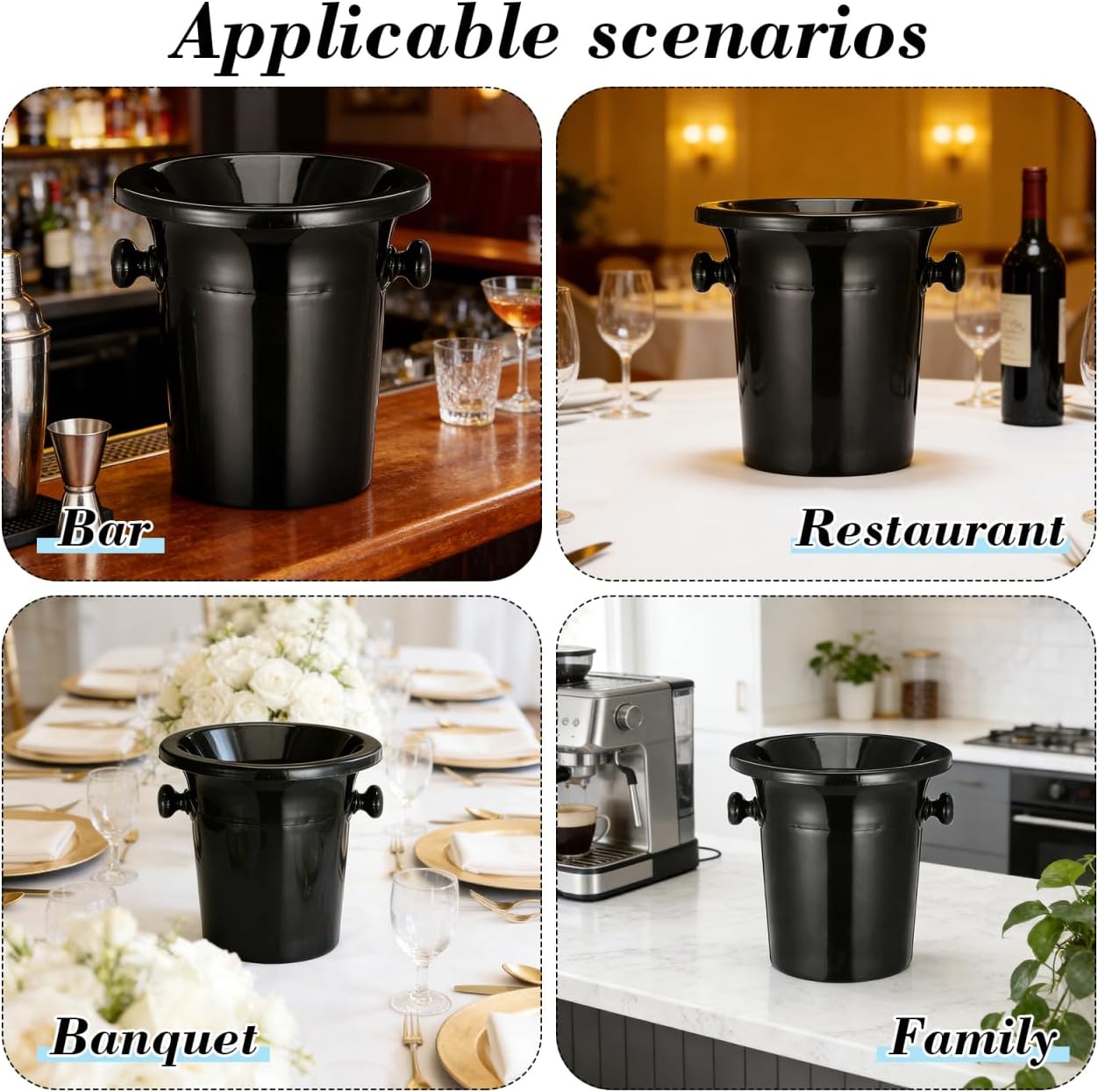 Yardwe Black Plastic Wine Tasting Spit Bucket with Handles 8.3 Inch Round Dump Ice Bucket for Wine Whiskey Bar Use