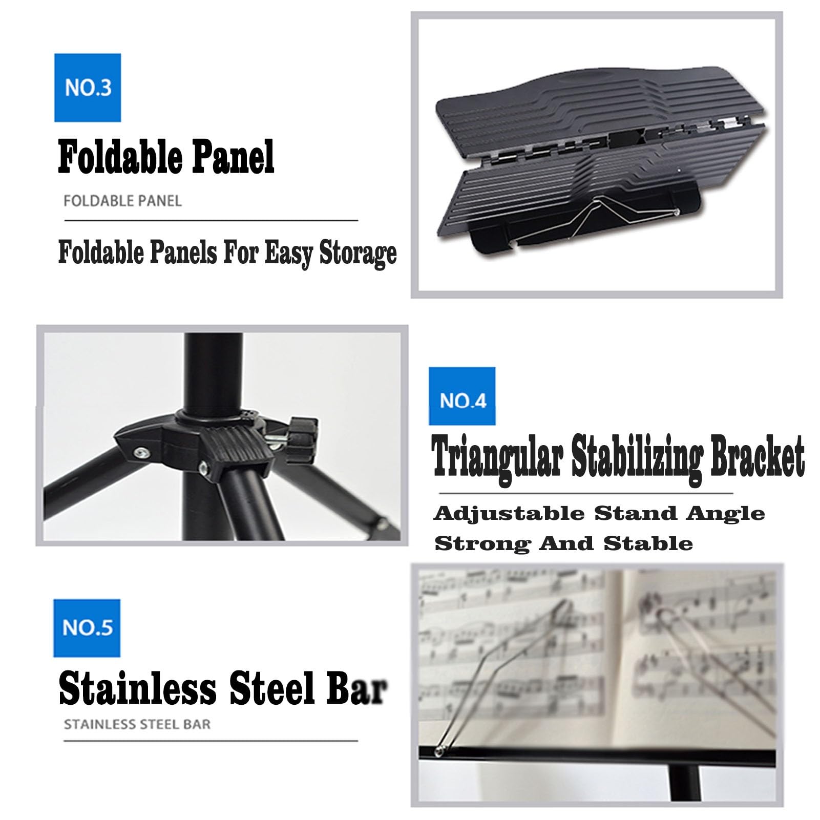 Notenständer, Faltbarer Notenständer, Verstellbarer Notenständer, höhenverstellbar für Instrumentenspiel, Band und Chor (Schwarz 60140 cm)