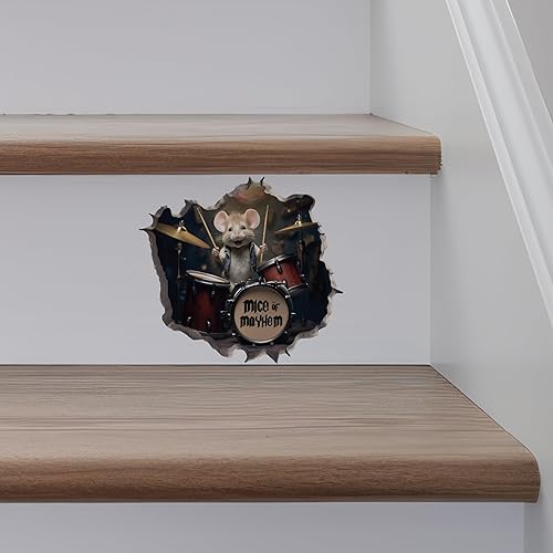 Miniatura 5 de Adhesivo de pared 3D con agujero de ratón de baterista con agujero de ratón