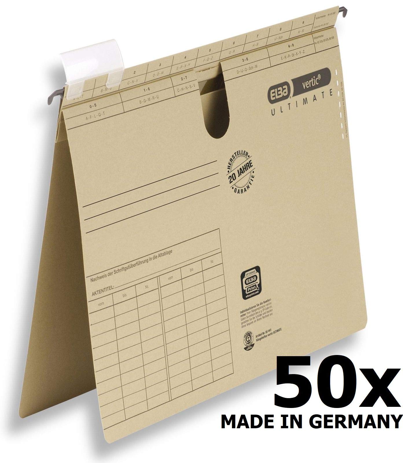 Elba Hängehefter A4, vertic Ultimate, aus Karton, kfm. Heftung, braun, 50 Stück