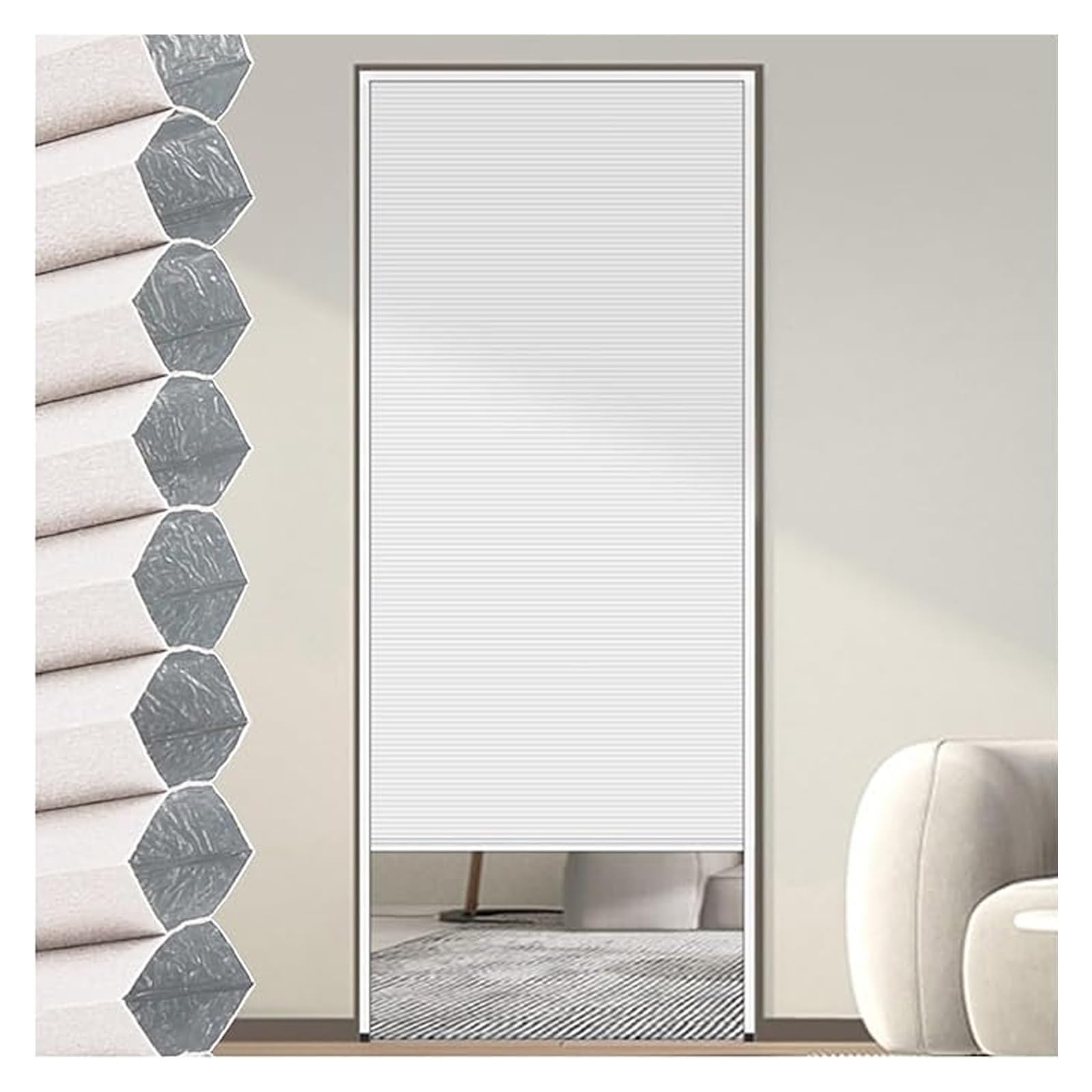 Jlxjys White Wxh Trackless Invisible Honeycomb Folding Door White, 24" 30" 32" 36" 42" 48" 60" 72" 80" Wide Accordion Pull Down Doors(24X80in(61X203.2cm))