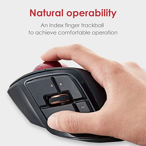 Miniatura 2 de ELECOM DEFT PRO - Ratón de Trackball inalámbrico Bluetooth control de dedos diseño ergonómico función de 8 botones sensor óptico de juegos bola roja