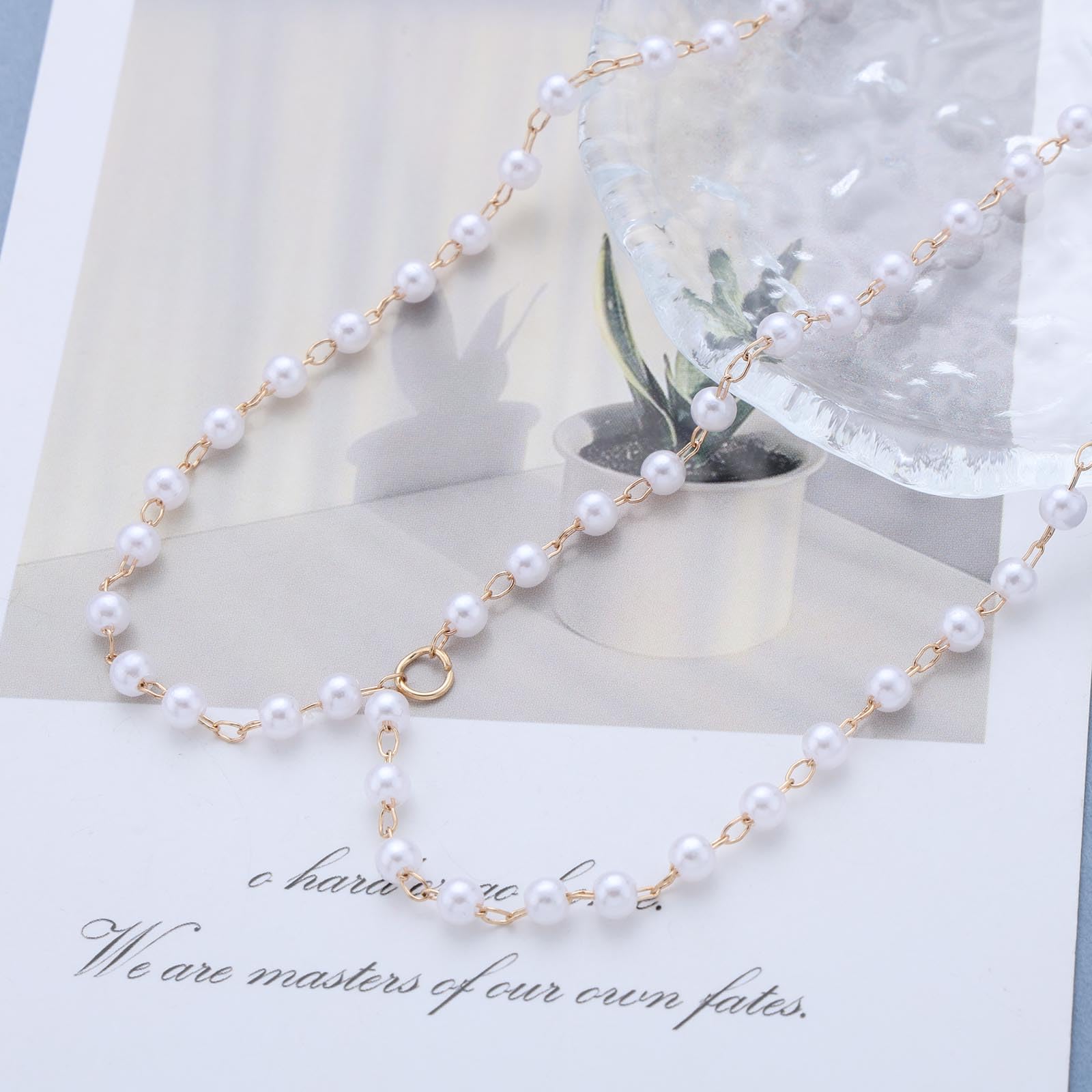 Inateannal Boho Pearl Head Chain Headpiece Jewelry Pearl Beaded Bridal Hair Chain Pearls Hair Headpiece Gold Tassel Headdress Wedding Headpiece Accessories Jewelry for Women - Image 3