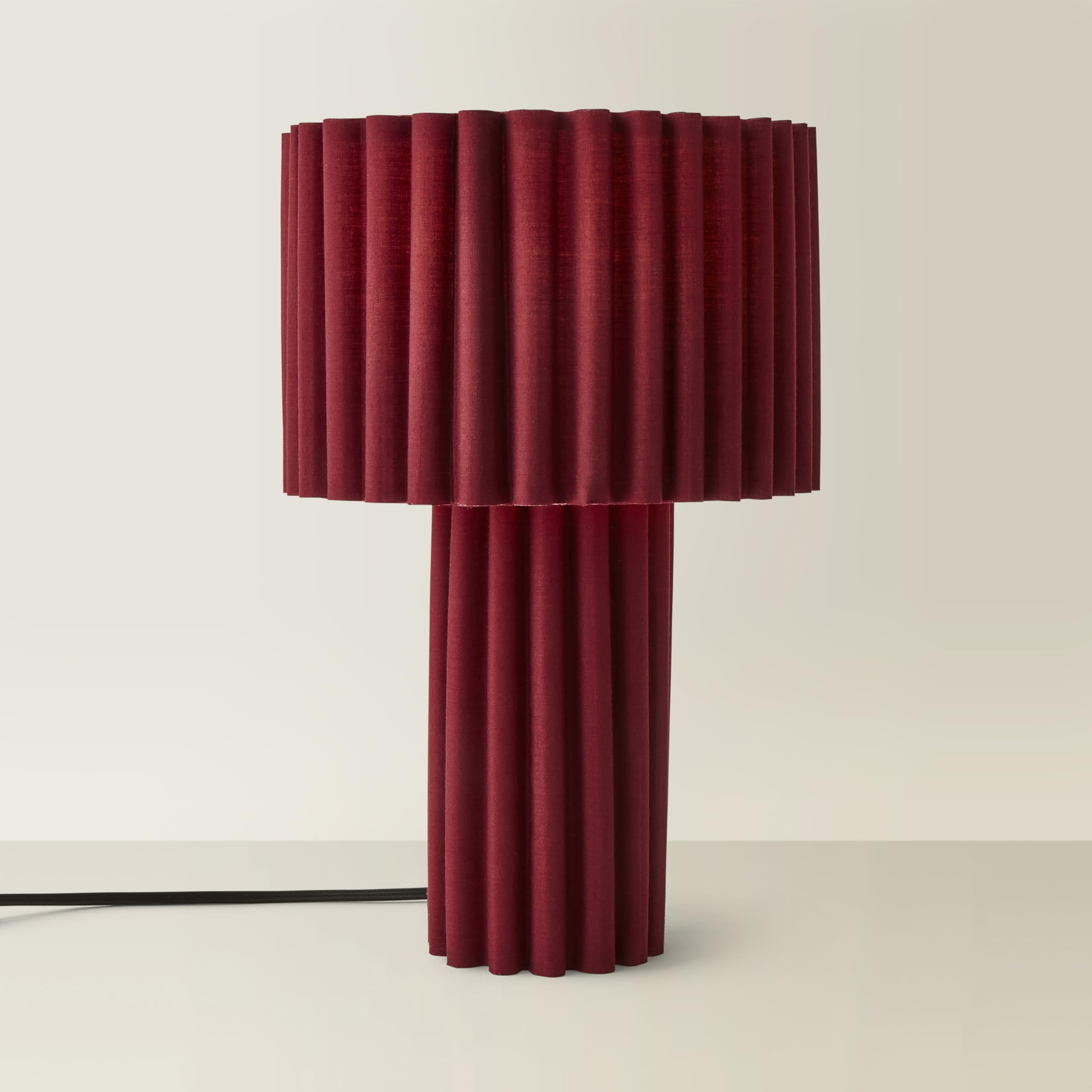 ValueLights | Lenny Burgundy Wine Drum Lamp Shade Colour Drench Ribbed Full Fabric Table Lamp | Table Lamps, Home Décor & Improvement Essential