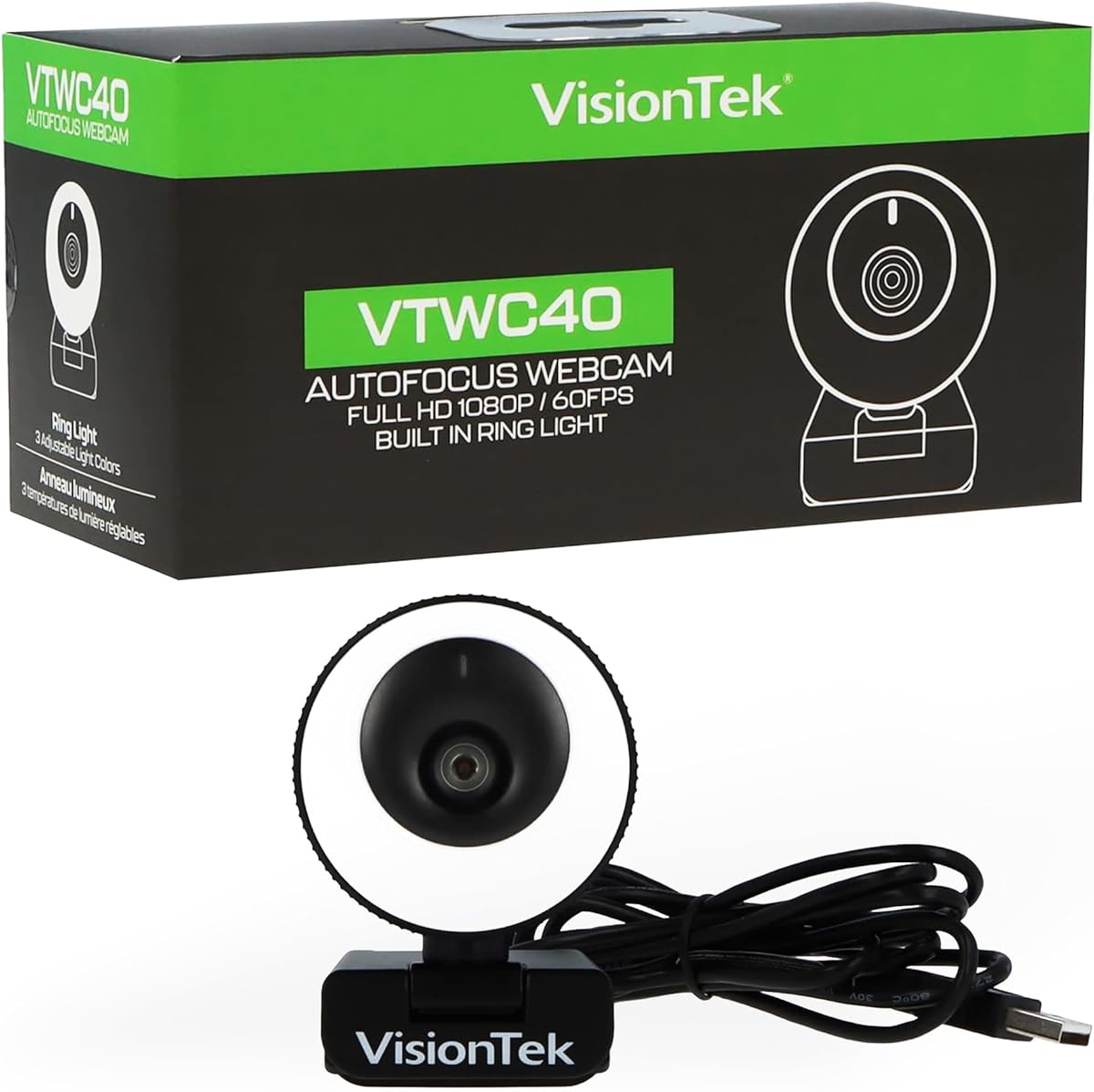VisionTek VTWC40 Premium Autofocus Full HD 1080P 60FPS Webcam, Chromebook, Computer Video Camera, Digital Dual Microphones, Privacy Cover, 96-Degree Viewing Angle, Work, Study, & Stream (901442) : Electronics