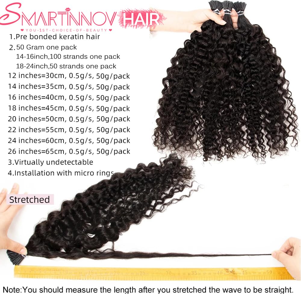 Amazon.com : I Tip Hair Extensions Human Hair 20 Inch Kinky  display picture 3