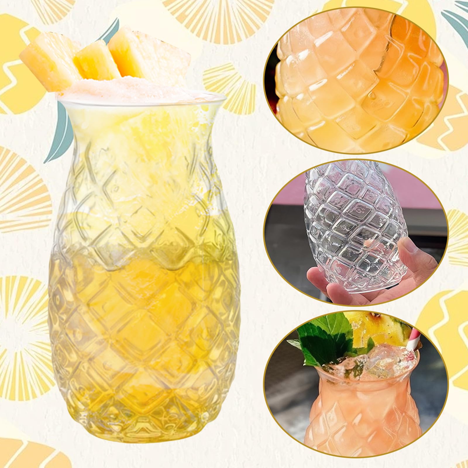 Set di 4 bicchieri di ananas, da 480 ml, in ananas, trasparente, per feste, da cocktail, riutilizzabili, per la casa, i ristoranti e le feste