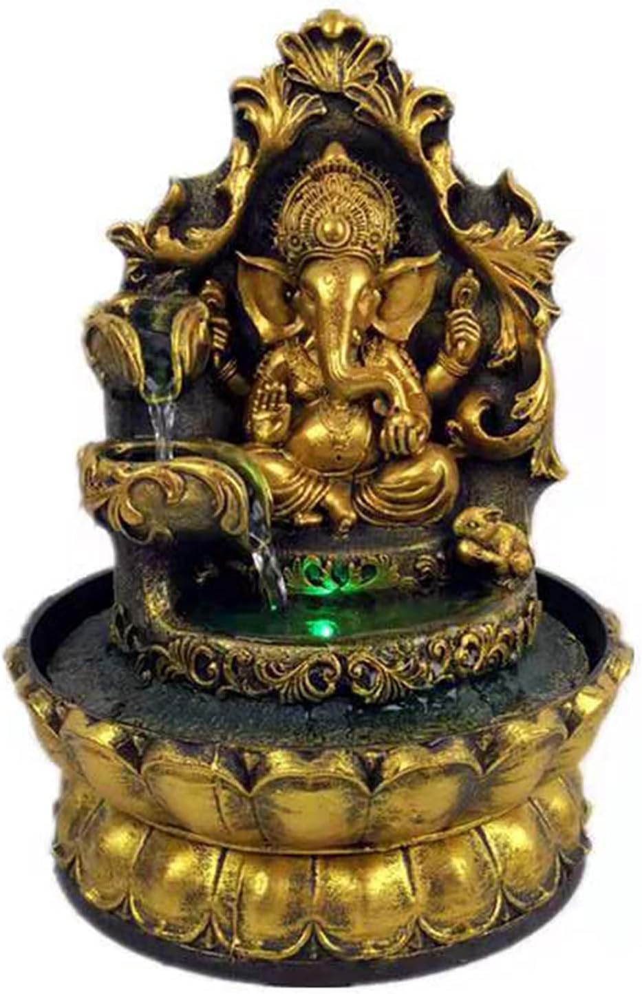 Ganesha Statues Indoor Water Fountain, Elephant Buddah Statute Tabletop Fountain with Rolling Ball, Zen Fountain for Home Office Bedroom Desk Decoration (Style 1)