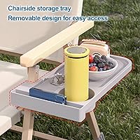 Vista 5 de 2 Pcs Folding Chairs with Side Storage Tray, Outdoor Foldable Chair with Storage Net Bag, Lounge Chair for Fishing Hiking Beach Patio(Black,Large)