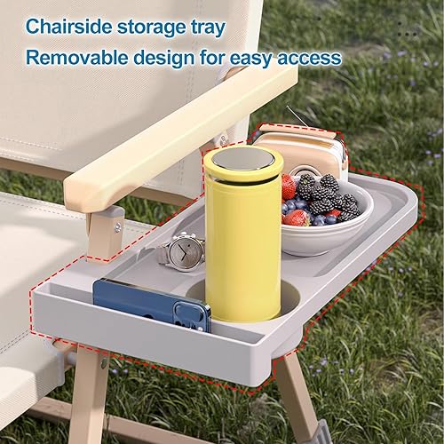 Miniatura 5 de 2 Pcs Folding Chairs with Side Storage Tray, Outdoor Foldable Chair with Storage Net Bag, Lounge Chair for Fishing Hiking Beach Patio(Black,Large)