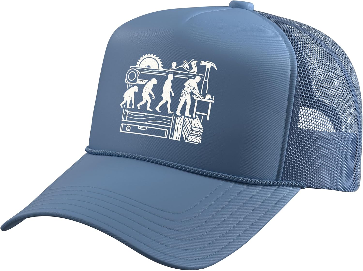 Carpenter Evolution Funny Woodworking Job Work Graphic Trucker Hat with Adjustable Mesh Back