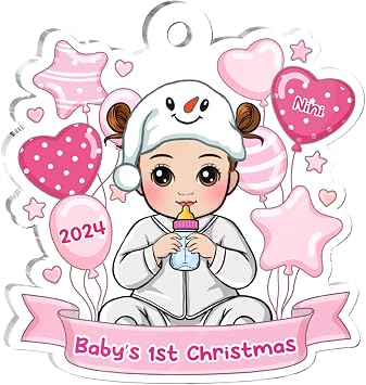 Gossby Personalized Acrylic Baby First Christmas Tree Ornament 2024 - Custom Newborn Gifts for 1st Chrismas - New Mom, New Dad Gifts - Xmas Decorations Gifts for Baby from New Parents - Ver 4 - Pink