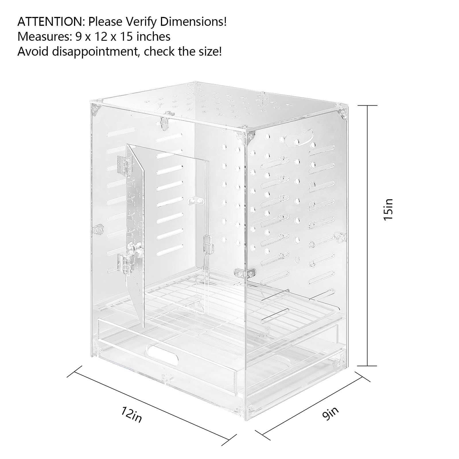 Clear Acrylic Bird Cage for Small Birds, Transparent Display Habitat for Canary, Parakeet - Easy to Clean & Assemble (9x12x15in) - image 2