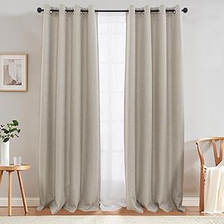 JINCHAN Linen Textured Blackout Curtains 274CM Long Blackout Curtains for Living Room Extra Long Grommet Top Thermal Insulated Bedroom Curtains Window Drapes Greyish Beige