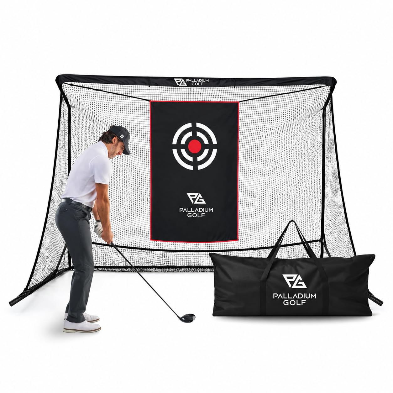 Palladium Golf Palladium Golf Net - Extra Durable Practice Hitting Net with High Impact Screen - Features Ball Return & Collection and Simulator Screen Compatibility - for Indoor and Outdoor Use