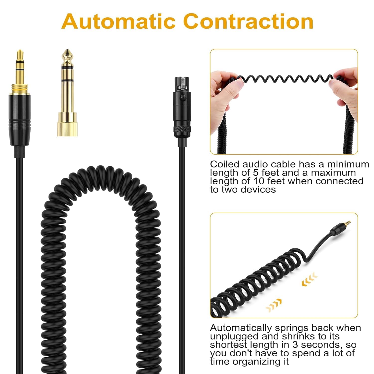 Câble Casque Akg Câble Spiralé Yaowanguan Pour Casques AKG - Longueur Extensible 1.5m à 5m - Adaptateur 6.35mm Inclus - Qualité Audio LC-OFC Fil Audio 6.35mm