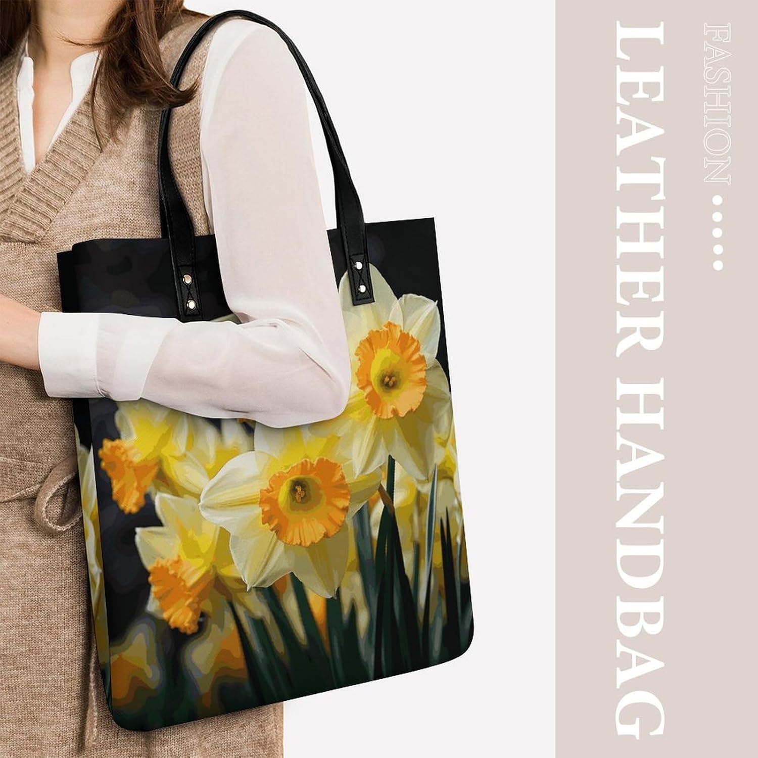Daffodil Flower Handbags Large Capacity, Tote Bag Stylish Slouchy, Shoulder Bags for Work Beach Travel And Shopping Grocery.