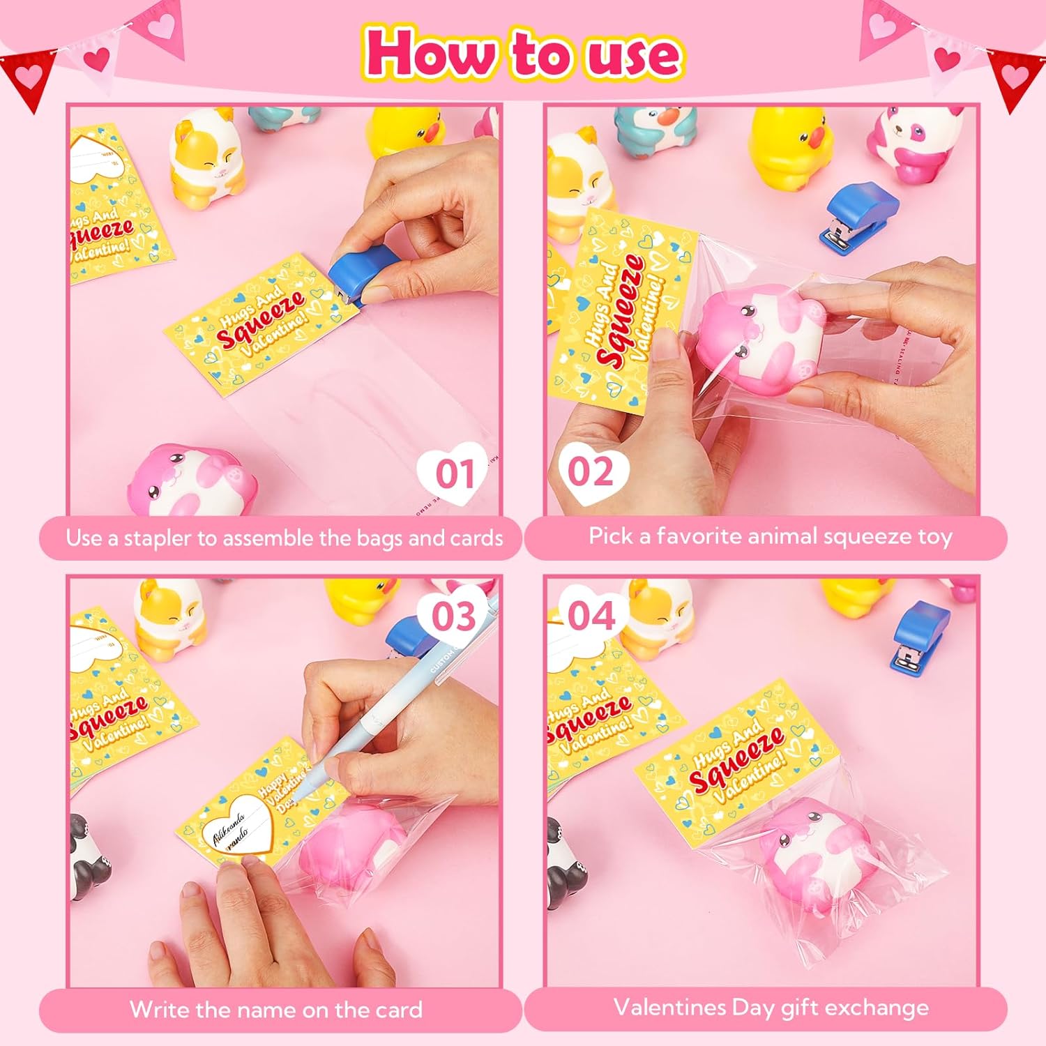 KIZZYEA Valentines Party Favors, Valentines Day Gifts for Kids, 24 Packs Valentines Day Cards for Kids School with Animal Squeeze Toys, Exchange Gifts for Boys Girls, Ideal Valentine Classroom Prizes