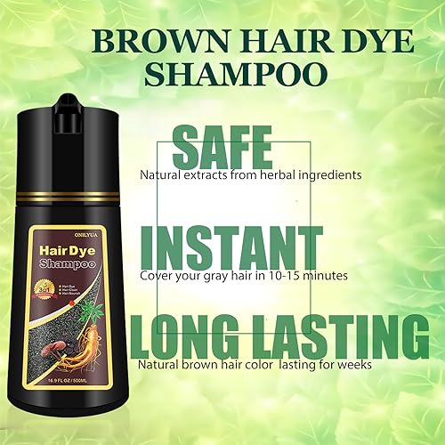 Miniatura 3 de Champú de color marrón castaño 3 en 1, champú de tinte de cabello marrón herbario instantáneo para mujeres y hombres, champú para cabello castaño