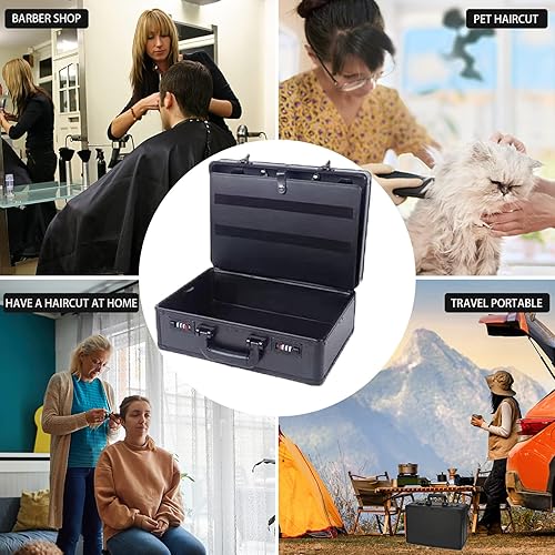 Miniatura 8 de Estuche de peluquero portátil para cortapelos y suministros, doble capa grande, herramientas de viaje, caja organizadora, kit de peluquería Negro