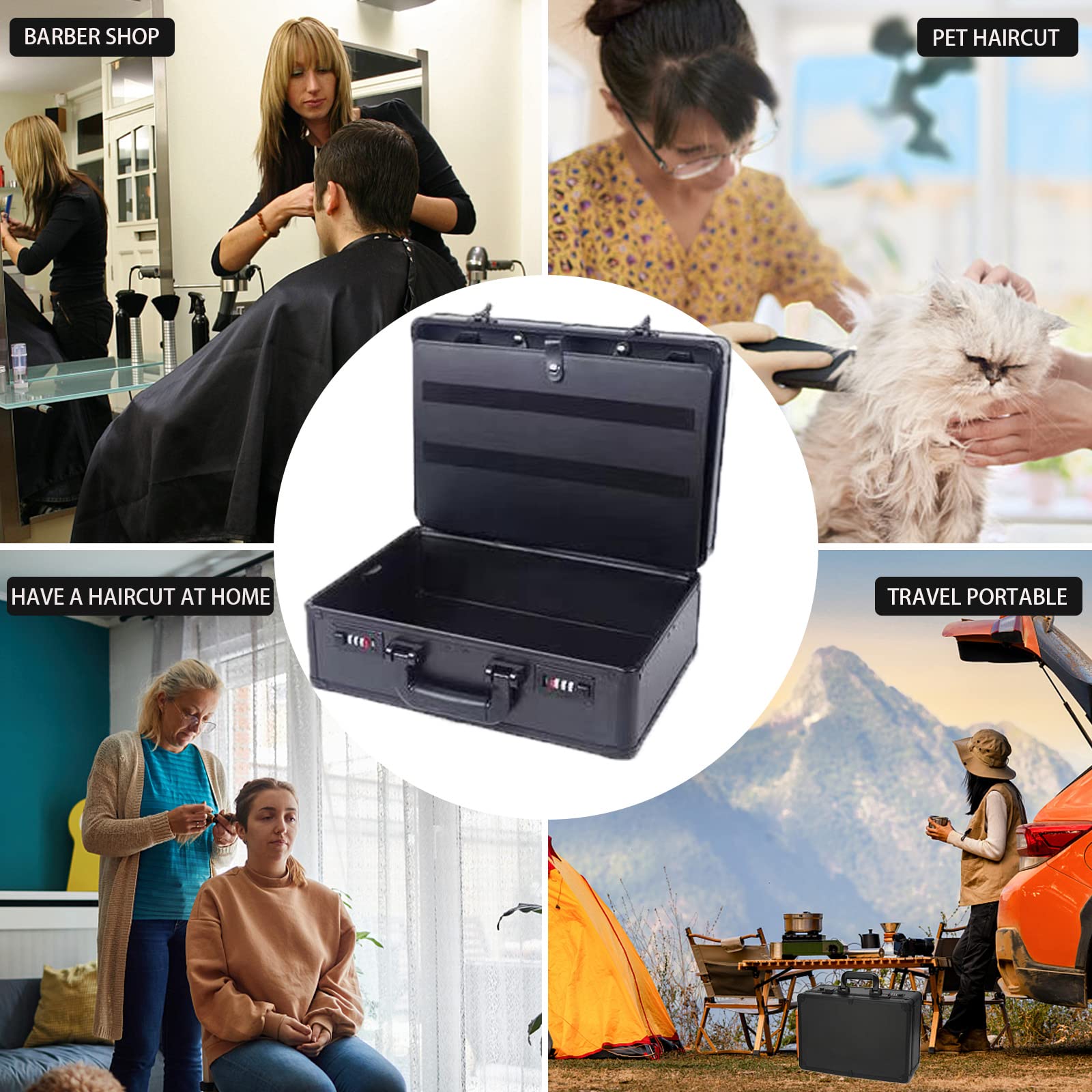 Friseurkoffer, tragbare Friseur-Tragetaschen für Haarschneider und Zubehör, doppellagig, groß, für Reisen, Werkzeuge, Tragetasche, professionelles Friseur-Set, Aufbewahrungsbox (schwarz)