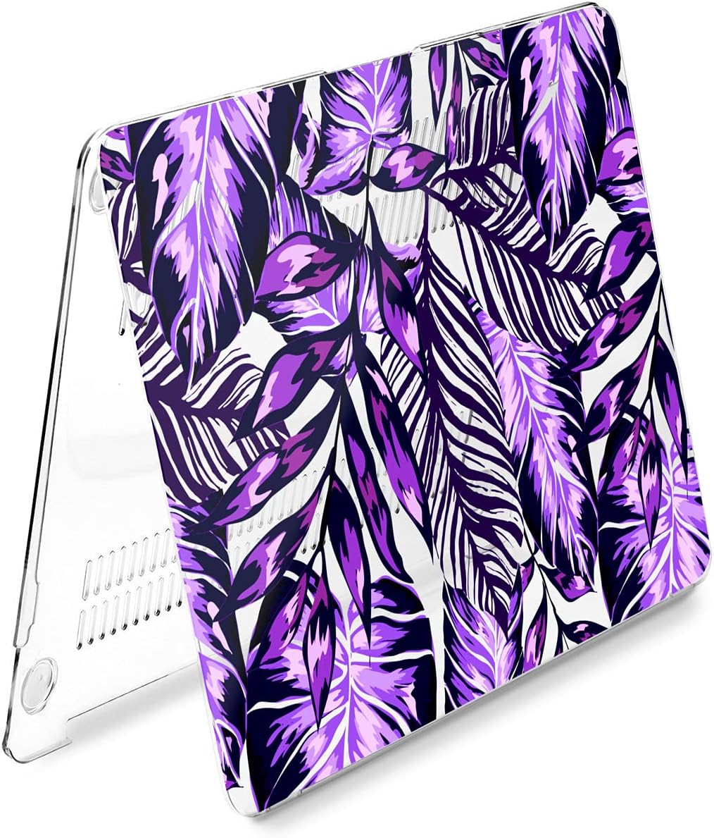 Hard Case Compatible for MacBook Pro 16 14 M3 M2 2023 M1 Pro 13 2022 Air 13 2021 Retina 2020 Mac 11 12 Exotic Abstract Design Laptop Luxury Nice Print Leaves Protective Purple Cover Tropical
