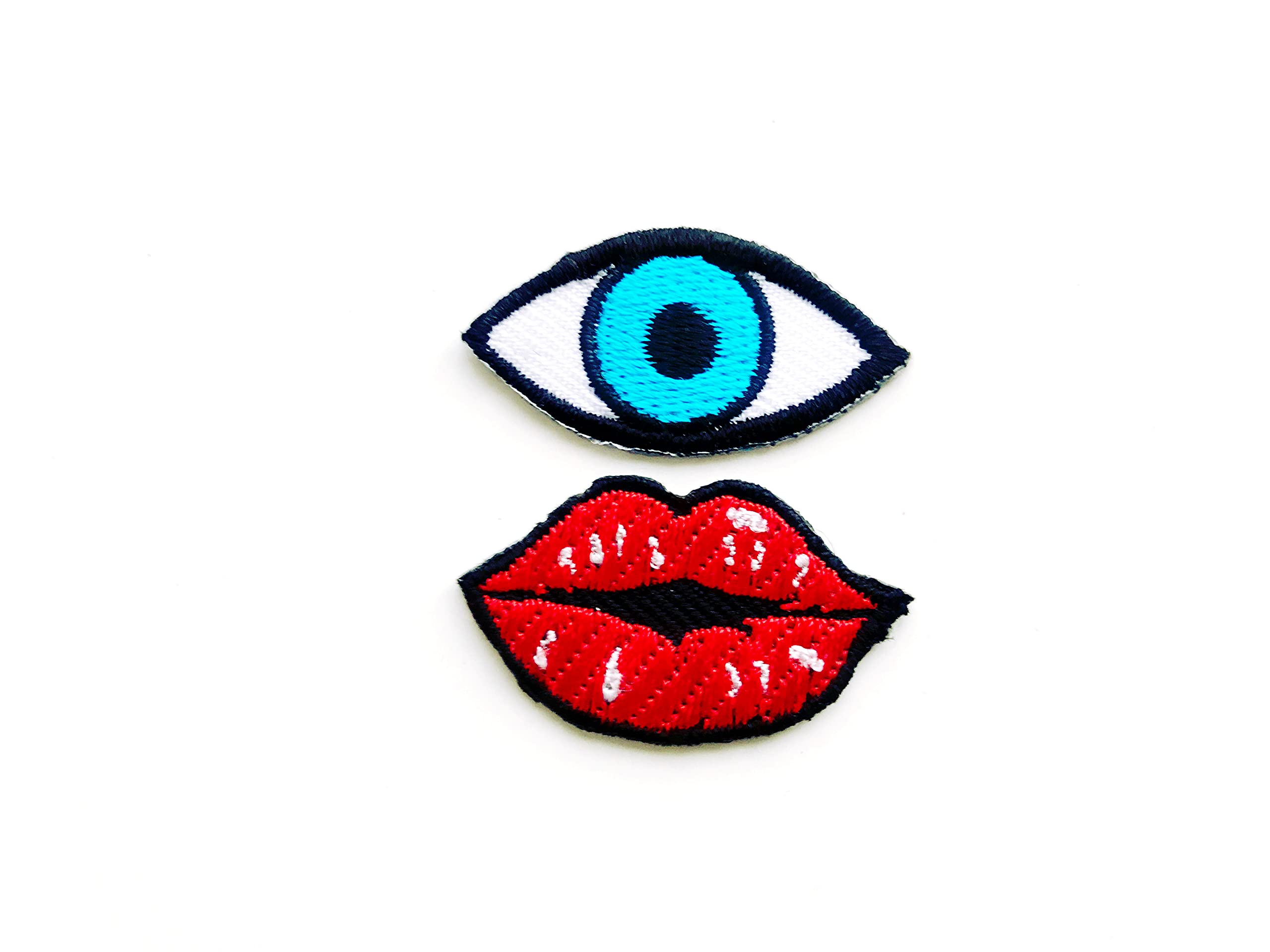 Tyga_Thai TH Set of 2 Tiny. Mini Eye Evil Hot Red Lips Logo Patches Applique Embroidered Sew on Iron on Patch for Backpacks Jeans Jackets T-Shirt Clothing Costume, multicolored, Small