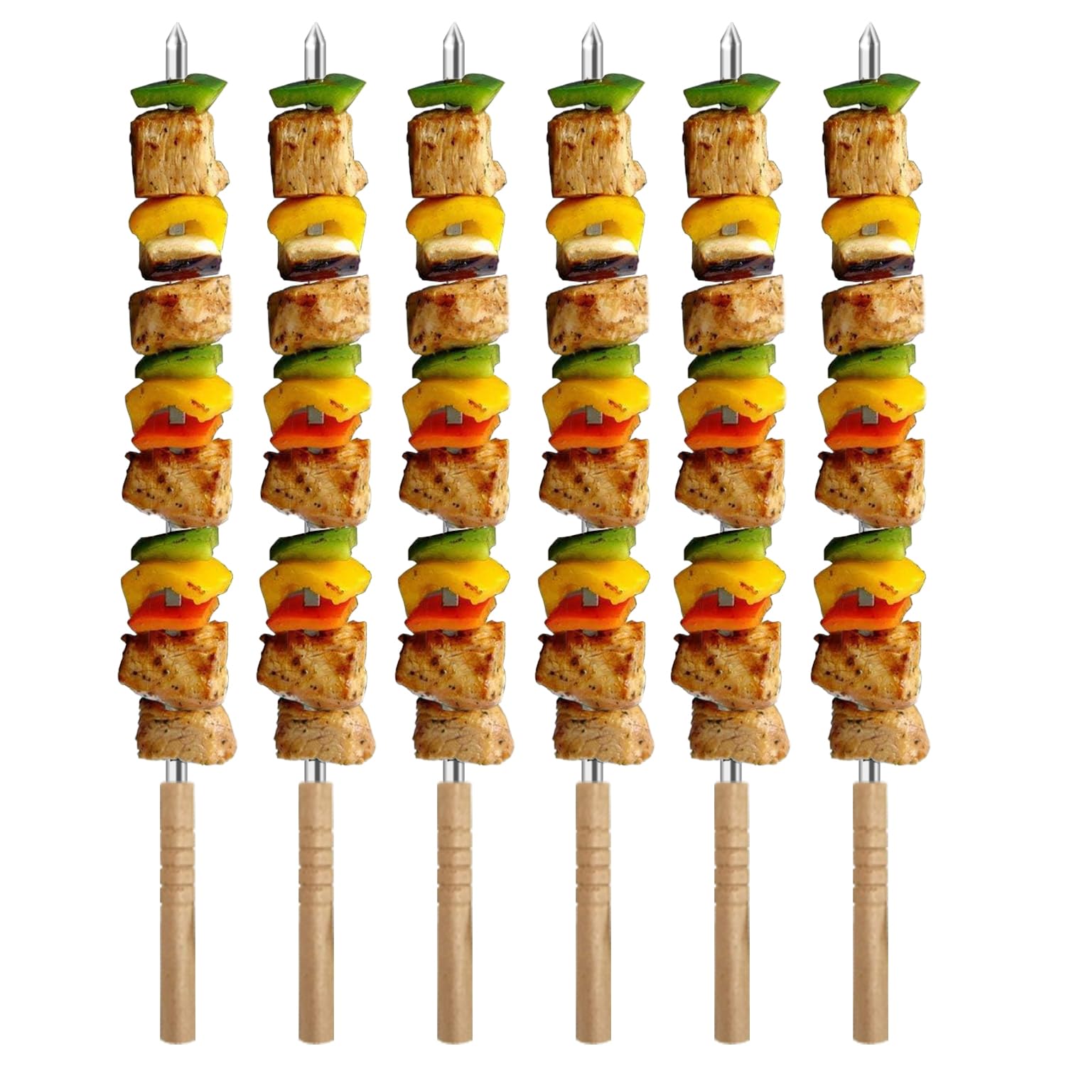 BELL SC1240 Barbeque Skewers Set, Stainless Steel with Wooden Handle, Reusable and Portable for Indoor & Outdoor Use (Brown)