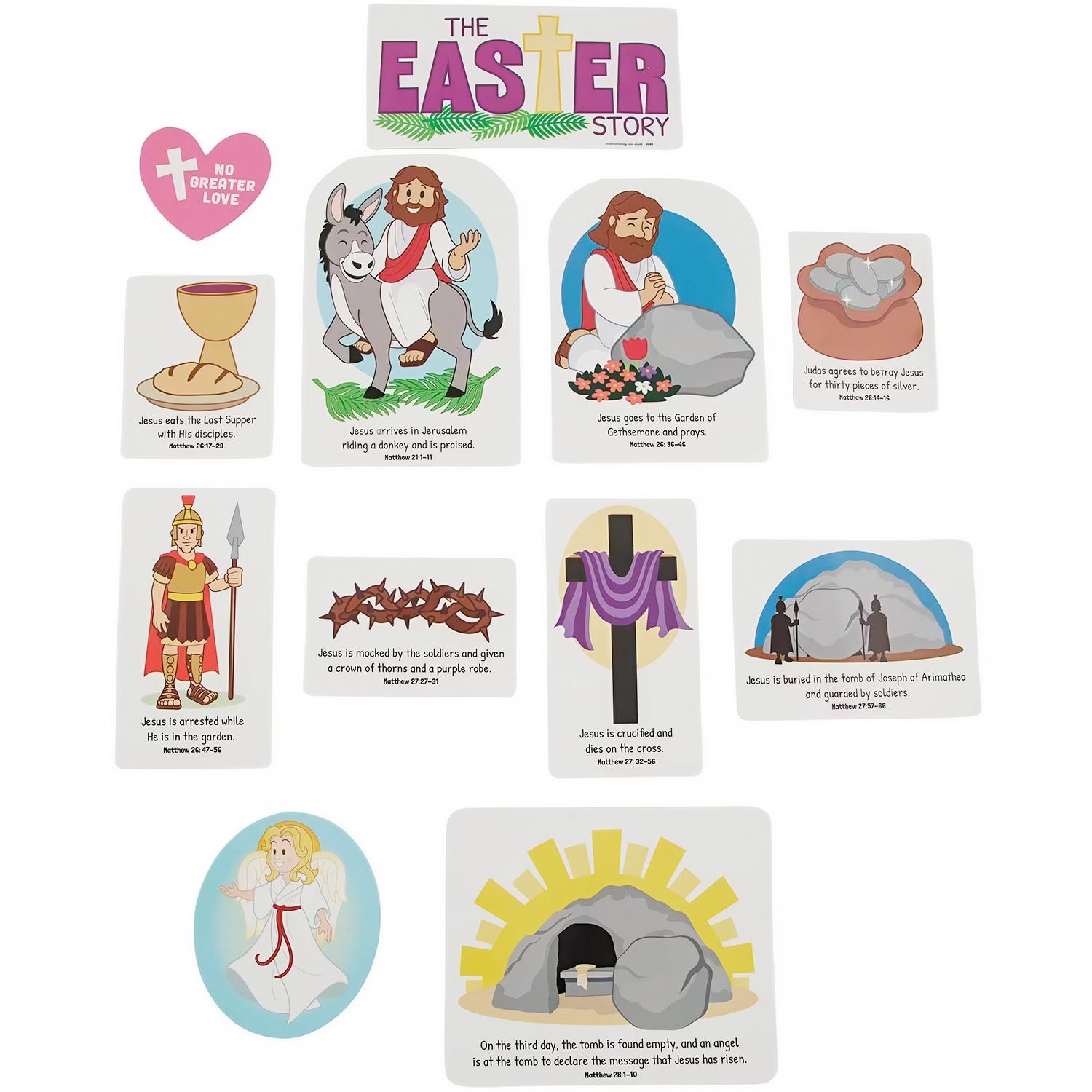 Fun Express 2 1/4" – 6" Religious Easter Story Bible Verse Magnets Set - 12 Pc.