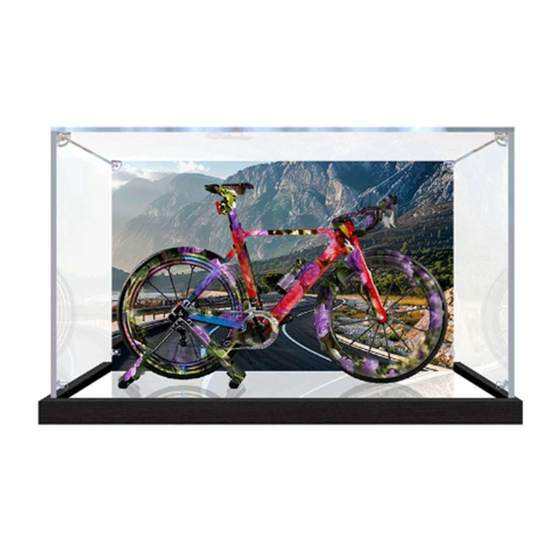 Acrylic Display Case for Le-go 11380 bicycle Model, Dustproof Display Box (display box only) (StyleC Background 3mm)