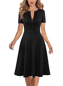 VFSHOW Womens 2025 Summer Work Business Dresses Pleated Crew
