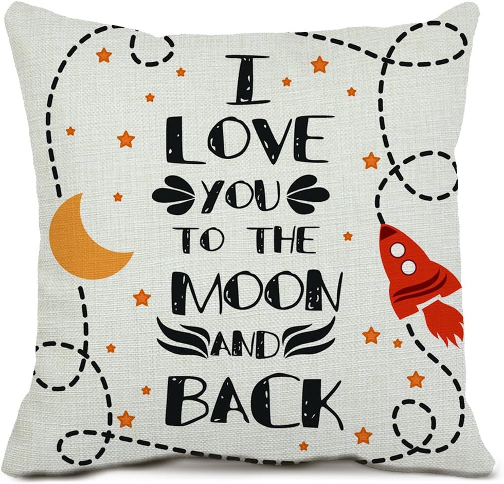 ZAZHUZAI I Love You to The Moon and Back Decorative Throw Pillow Covers Cotton Linen Square Cushion Covers Love Pillowcases for Sofa Couch Home Decor 18 x 18 Inches