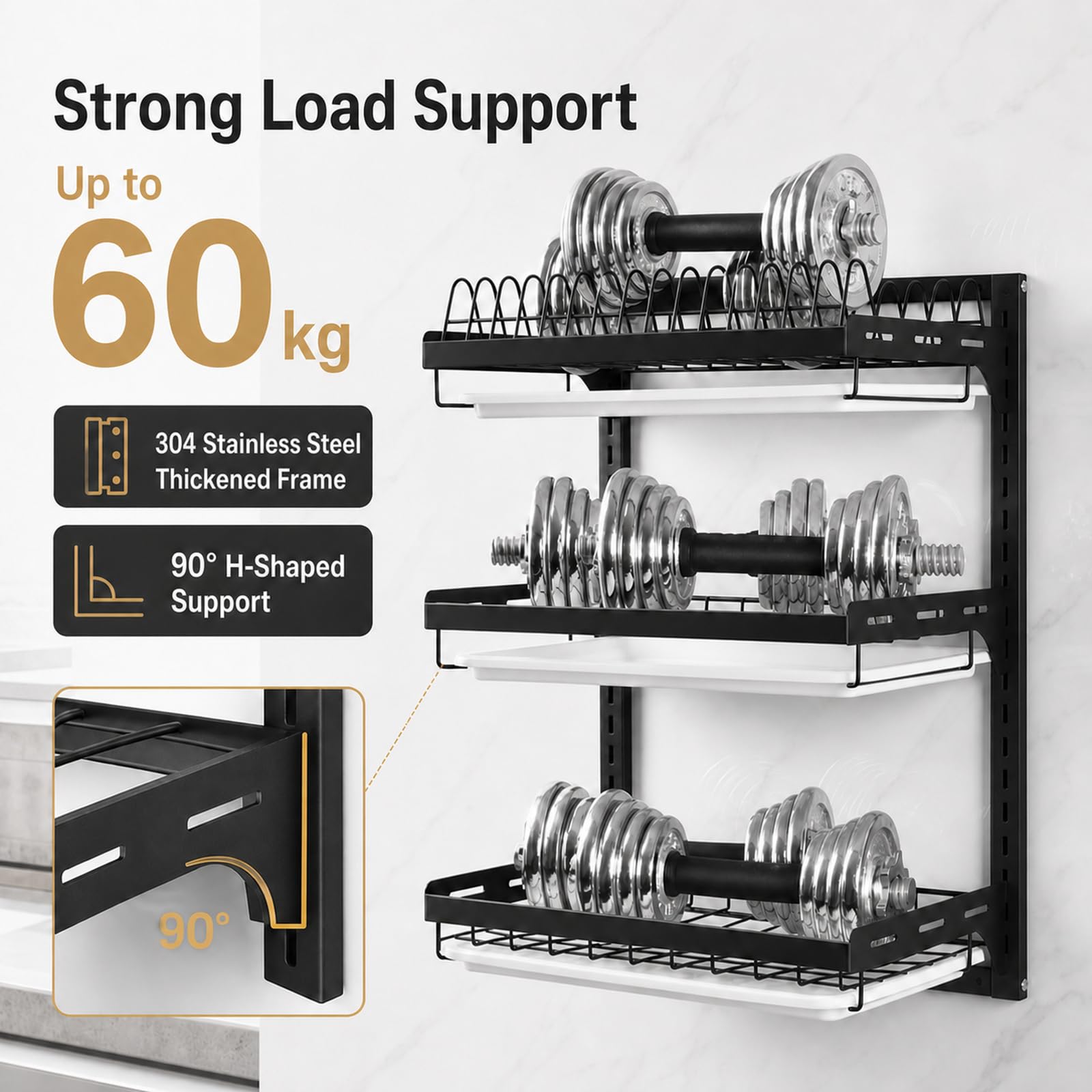 Escurridor de Platos de Pared,Escurridor de Platos Montado en la Pared,Escurreplatos De Pared De Acero Inoxidable,Ahorra Espacio,para Platos,Cuencos y Tablas de Cortar