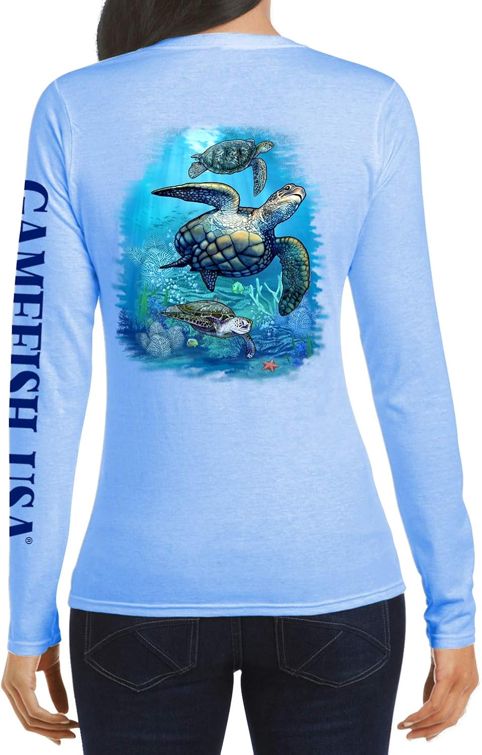 Women's UPF 50 Lightweight Microfiber Moisture Wicking Performance Fishing Shirt Turtles