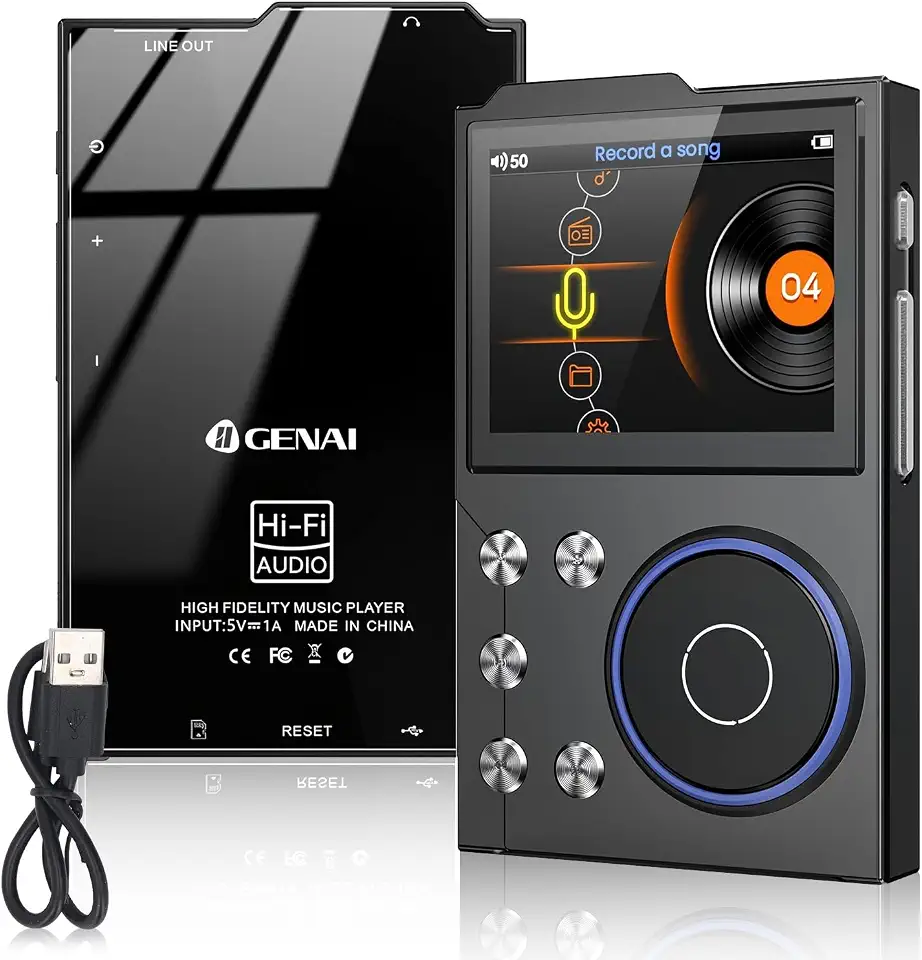 MP3 Player Bluetooth Portatil, HiFi Music Player, MP3 Mp4 Player, Music Player com Audio Digital de Alta Definição TFT sem Perdas, Suporta Cartões de Memória de até 256 GB, Preto
