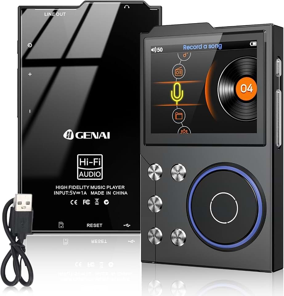 MP3 Player Bluetooth Portatil, HiFi Music Player, MP3 Mp4 Player, Music Player com Audio Digital de Alta Definição TFT sem Perdas, Suporta Cartões de Memória de até 256 GB, Preto