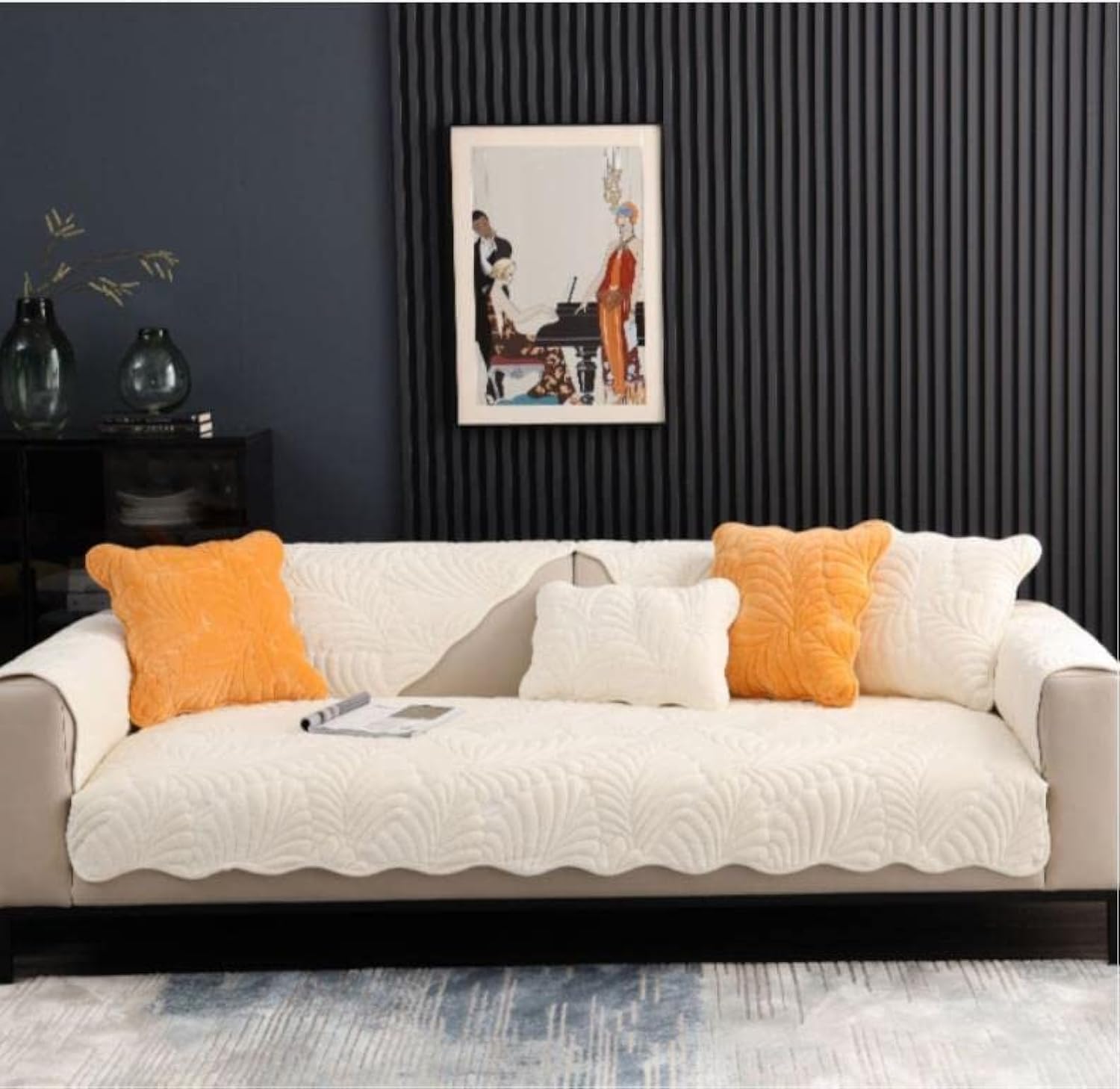 LUBOSE Velvet Sofa Covers, Washable Sofa Cover Protectors, Plush Sofa Covers, Sofa Protectors, Sofa Towels, Sofa Blankets(90 * 70cm, Beige)