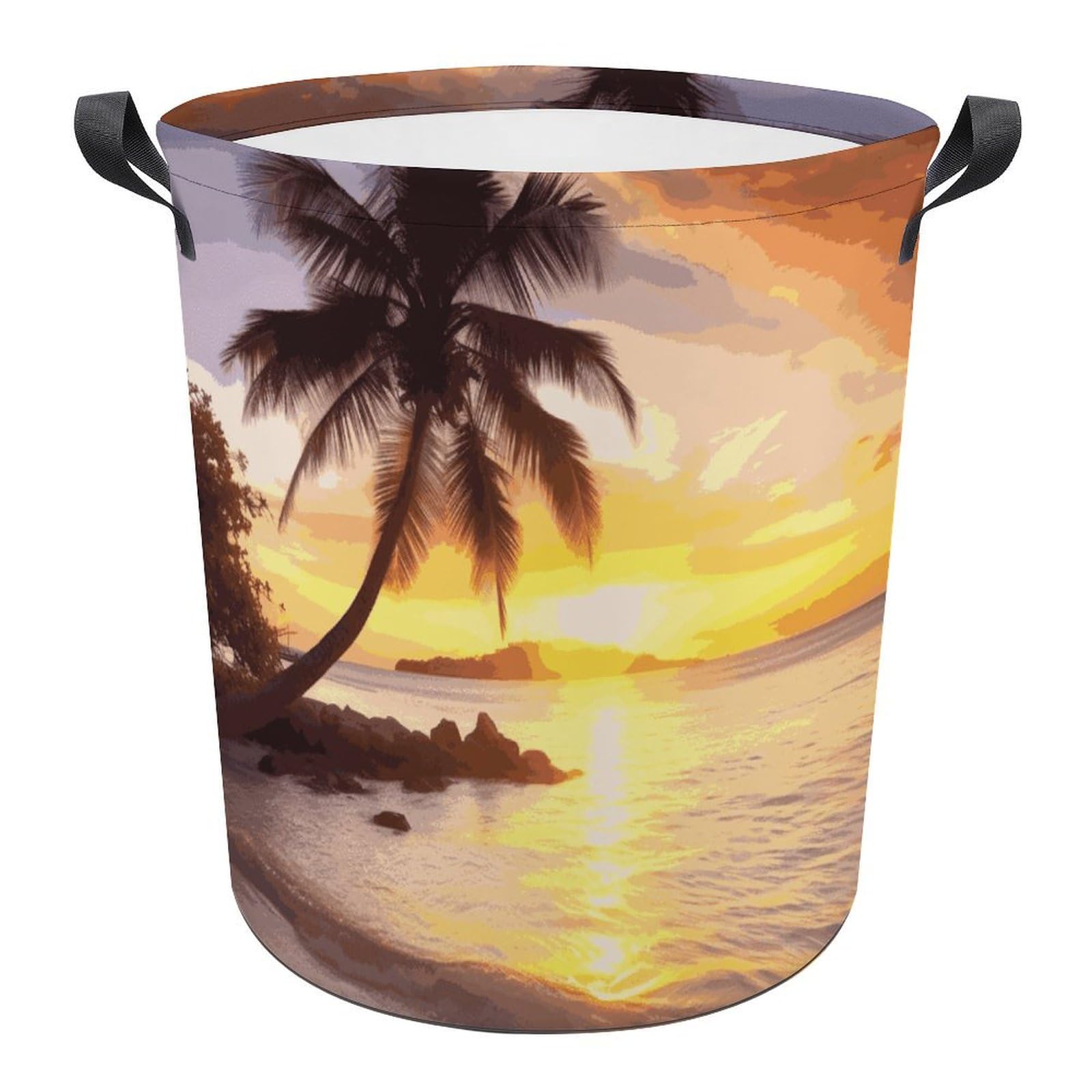 Grand panier à linge pliable tropical avec poignées pour chambre et buanderie