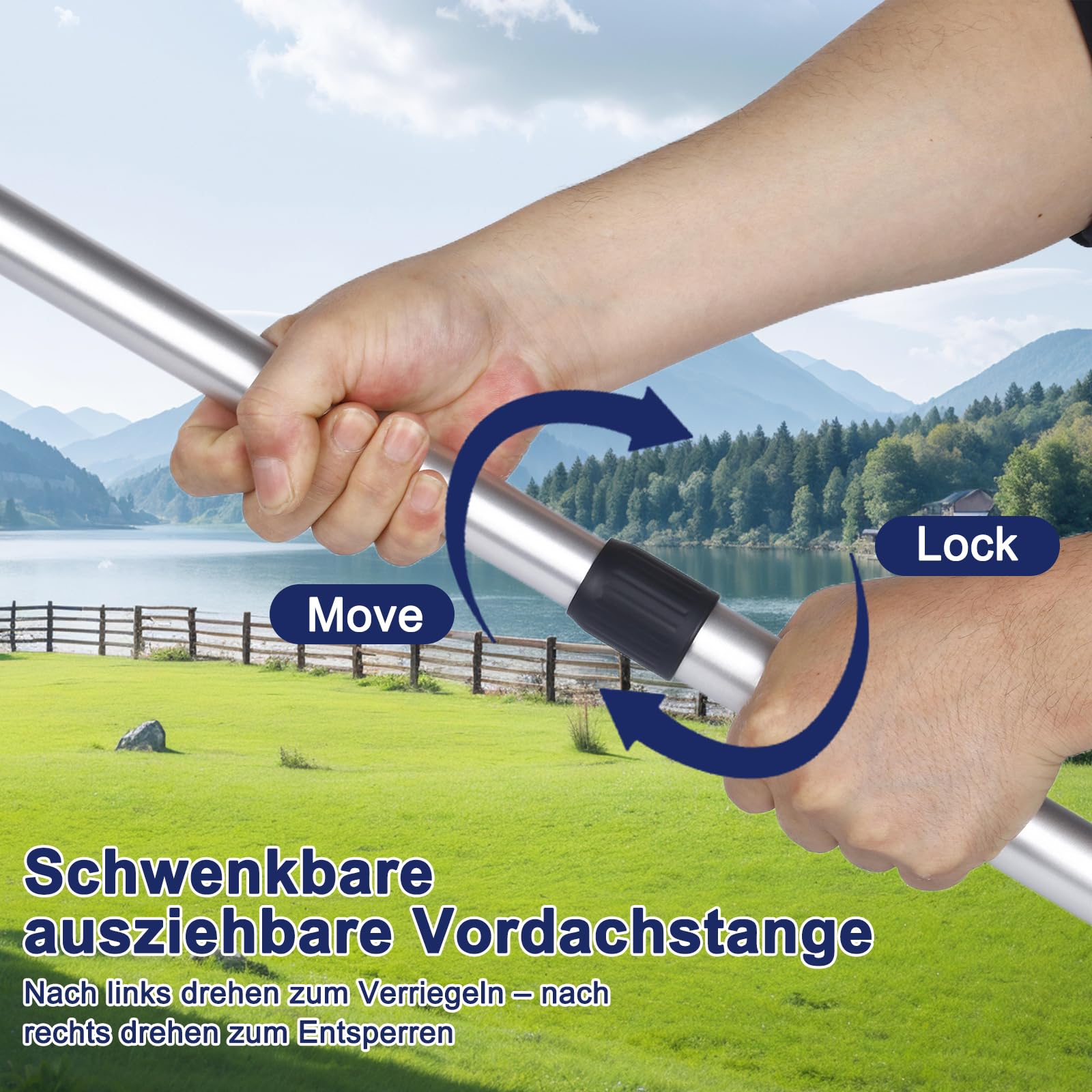 Zeltstangen, Zeltstange(2er Set), Teleskopstange für Camping, Aluminium-Zeltstange 90-230CM, Leichte&Robuste Zeltstangen für Zelt, Tarp