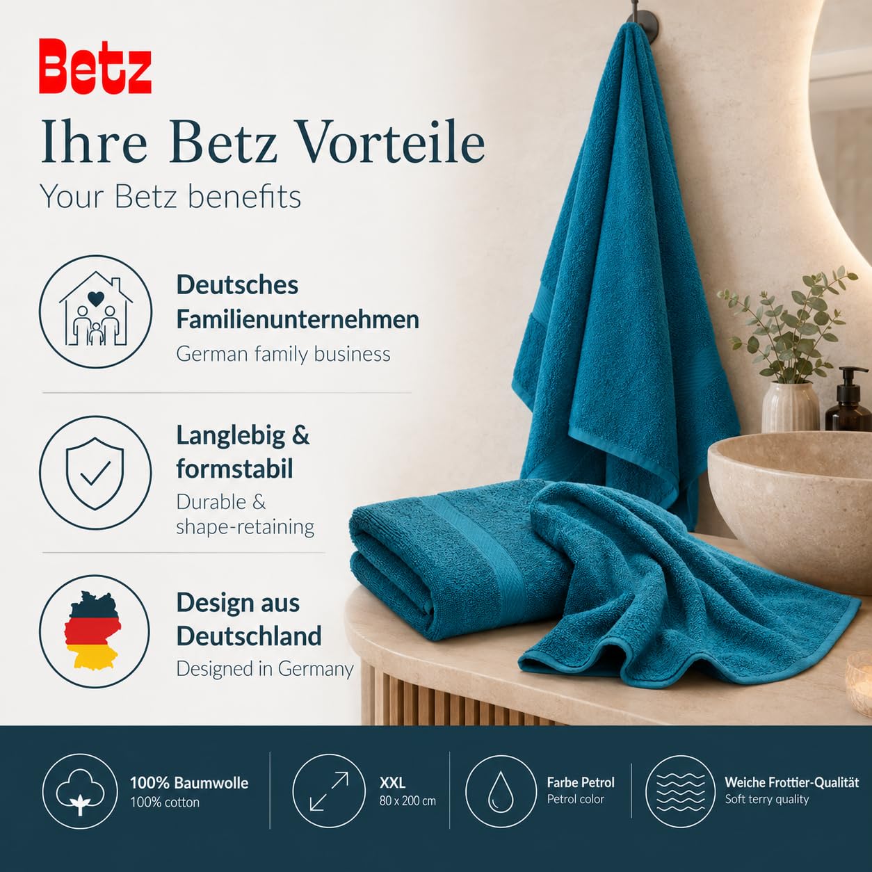 Betz Lot de 2 Serviettes à Sauna Palermo 100% Coton 80x200cm Couleur petrole