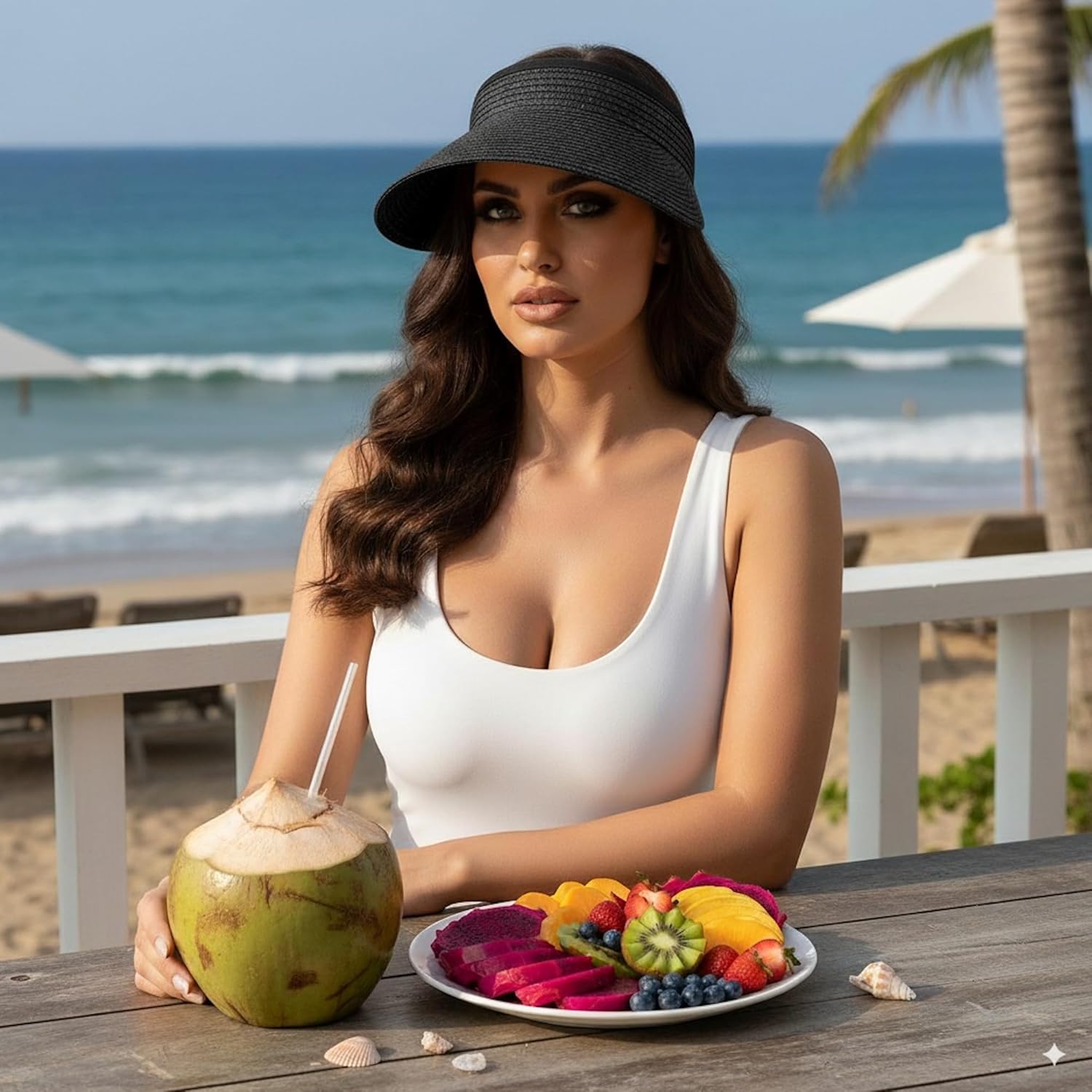 Womens Sun Visor Hat Straw Visors for Women Wide Brim Visor for Women UPF50+ Beach Visors Hats Packable Adjustable - Image 2