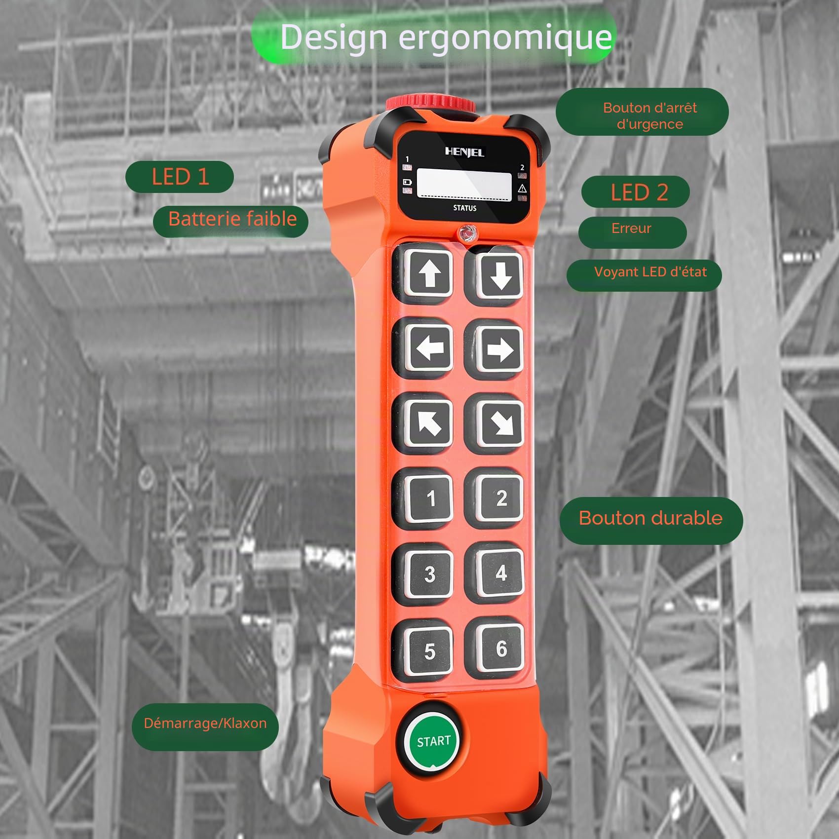 12-65V 24v 36v Télécommande de grue sans fil Télécommande radio industrielle Télécommande de la grue de levage pont roulant grue à portique Transmetteur à 12 Canal boutons Récepteur