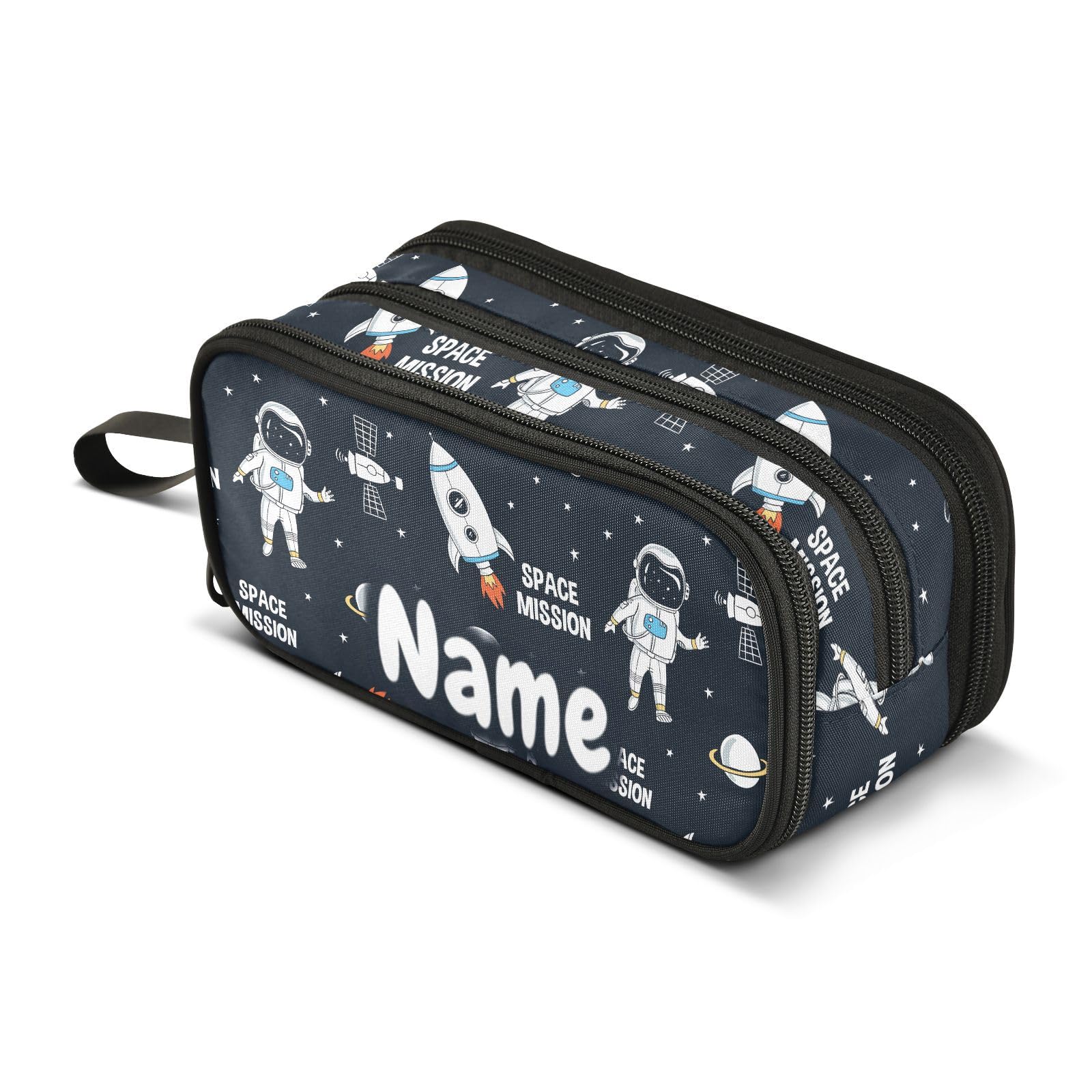 Mnsruu Custom Name Cartoon Astronauts Space Rockets Pencil Case Boys Girls Personalized Pen Bag School Office Stationery Organizer Pencil Pouch Kids Teens Adults