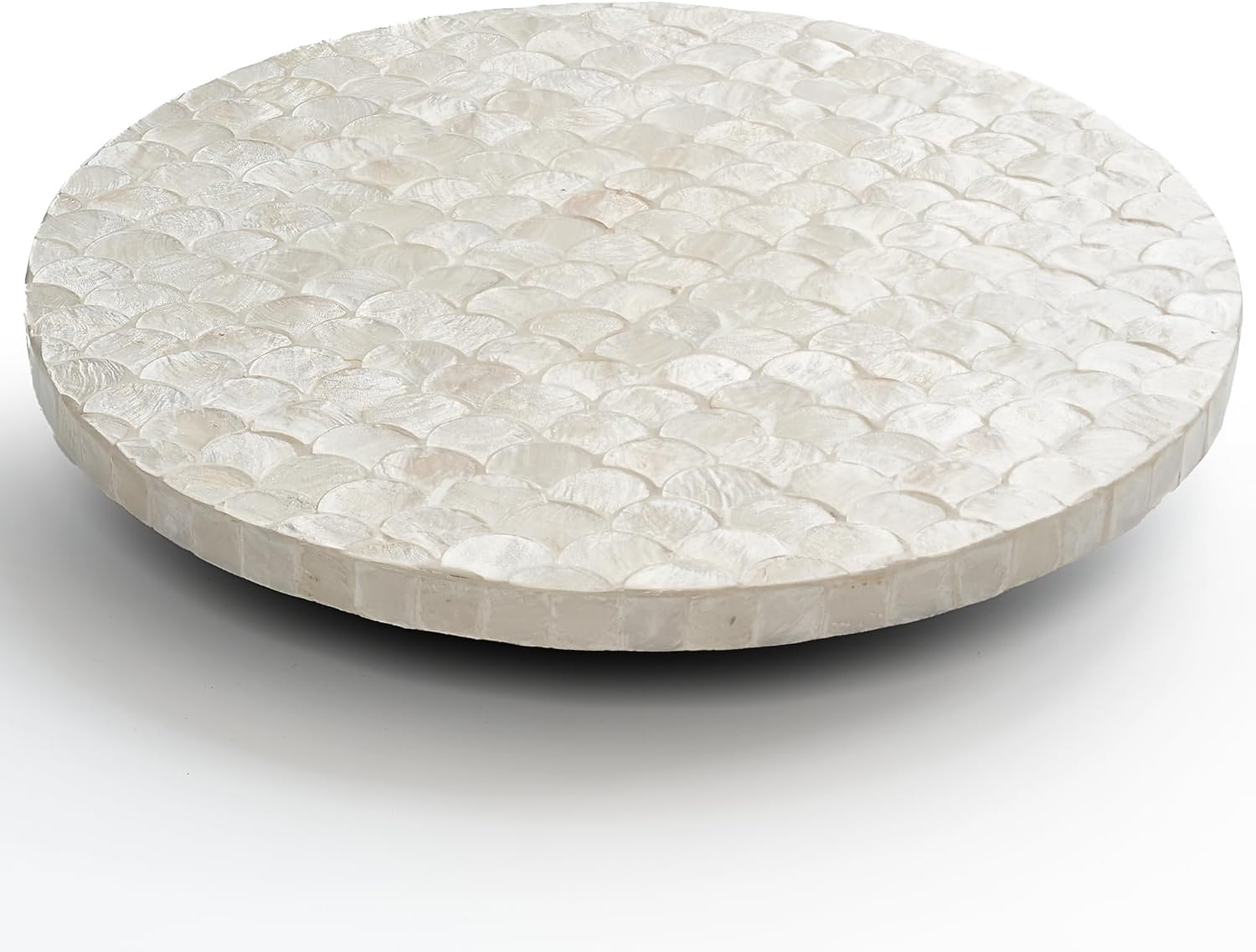 CHI AN HOME 12 Inch Capiz Lazy Susan, Decorative Lazy Susan Turntable Centerpiece for Dining Table, Kitchen Counter, Round Mother of Pearl Capiz Shell Spinning Tray for Countertop & Tabletop (White)