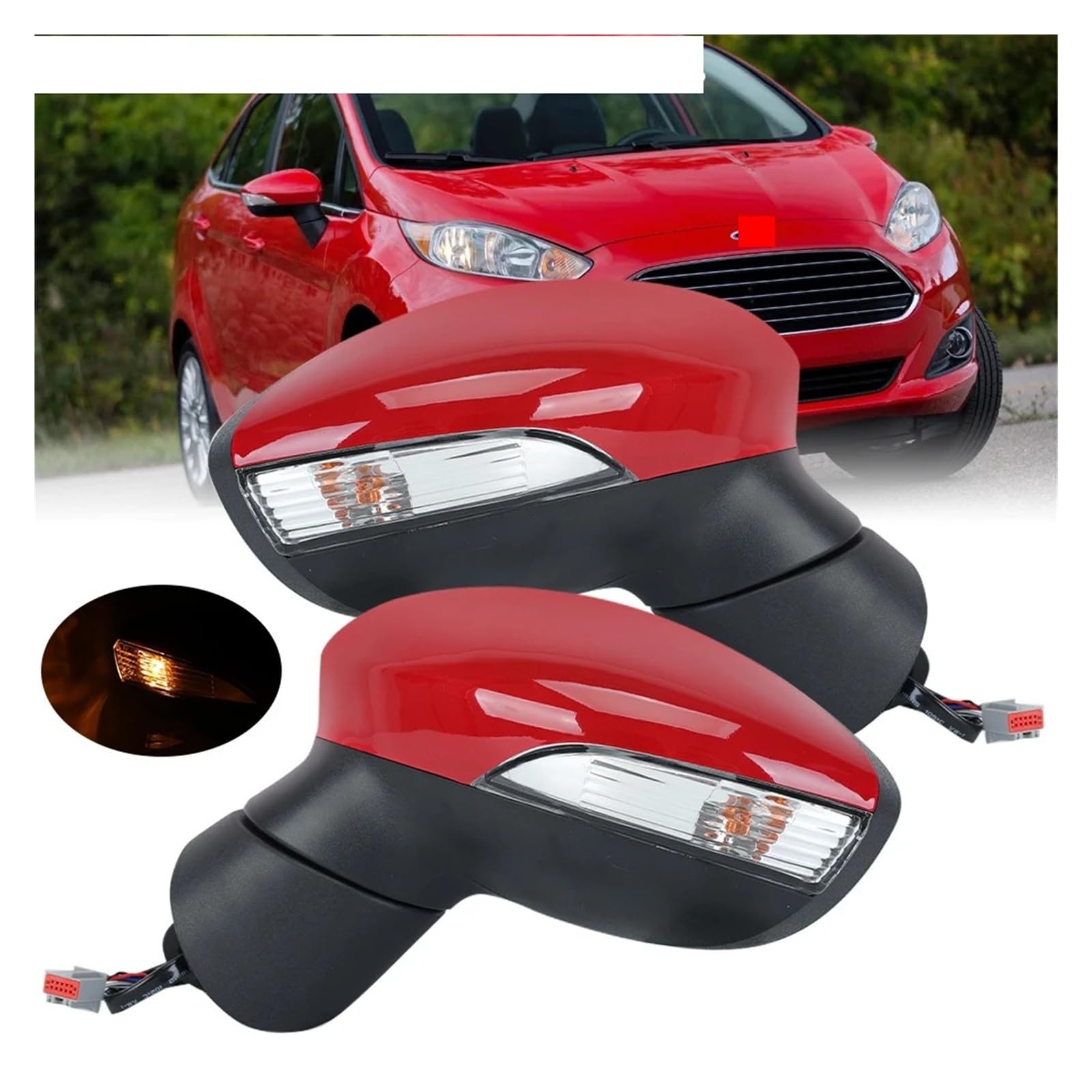 Espejo retrovisor eléctrico con lente calefactable roja for Ford Fiesta MK7 2013-2017, accesorios for coche, conjunto de espejo retrovisor lateral de 6 pines.(Left Side)