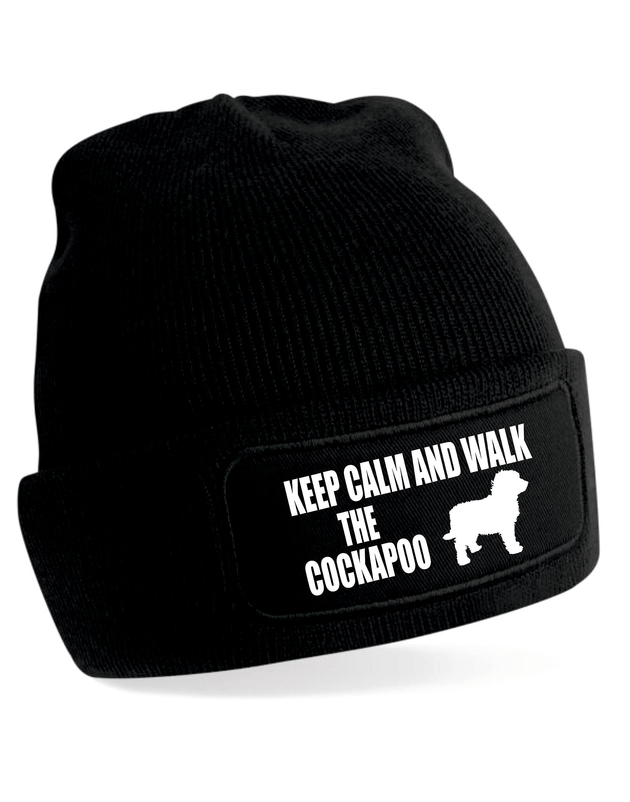 Print4u Women's Black Keep Calm & Walk The Cockapoo Beanie Hat Dog Lovers Gift Men &