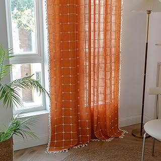 2 Panel Cotton Linen Boho Curtains 84 Inches Long for Living Room Bedroo...