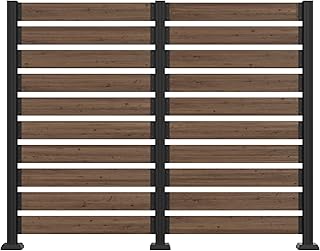 MUPATER 5FT×6.5FT No-Dig Wood Privacy Screen,Versatile Outdoor Screen for Hard Surfaces & Soil,Dual Setup Modes,Sturdy Aluminum Post,Decorative Fence Panel, Air Conditioner Enclosure, Brown (2 Panels)
