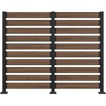 MUPATER 5FT 6.5FT No-Dig Wood Privacy Screen, Outdoor Screen Panel for Hard Surfaces & Soil, 2 Way to Use, Aluminum Post, Decorative Fence Panel, Air Conditioner Enclosure, Brown 2 Panels