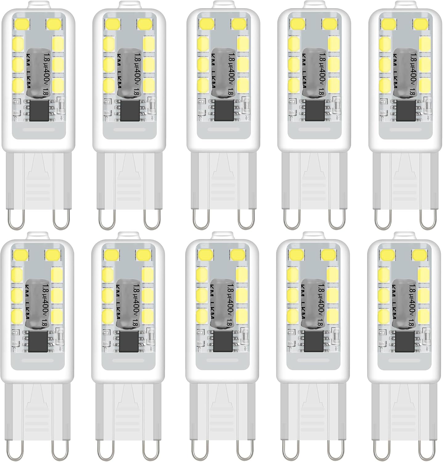 G9 LED Bulbs, Cool White 6000K, 3W 300LM, 30W Halogen Equivalent, NoFlicke Non-Dimmable，Energy Saving LED Bulb for Home Lighting Decor, Crystal Lamp,Wall Lights, Table Lamp -10Pcs
